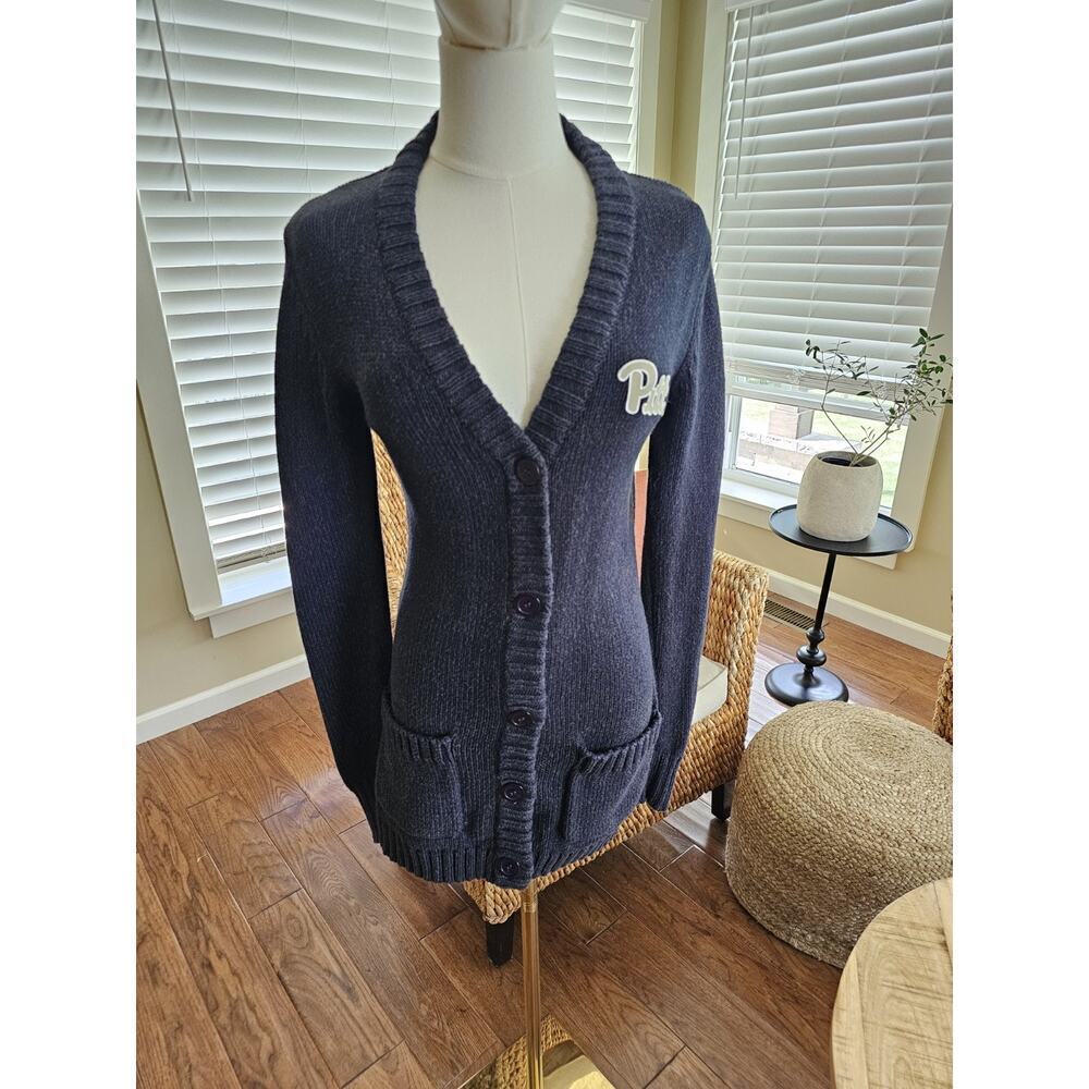 Bruzer Renu Women's Pittsburgh‎ University Cardigan Sweater Size S EUC Navy